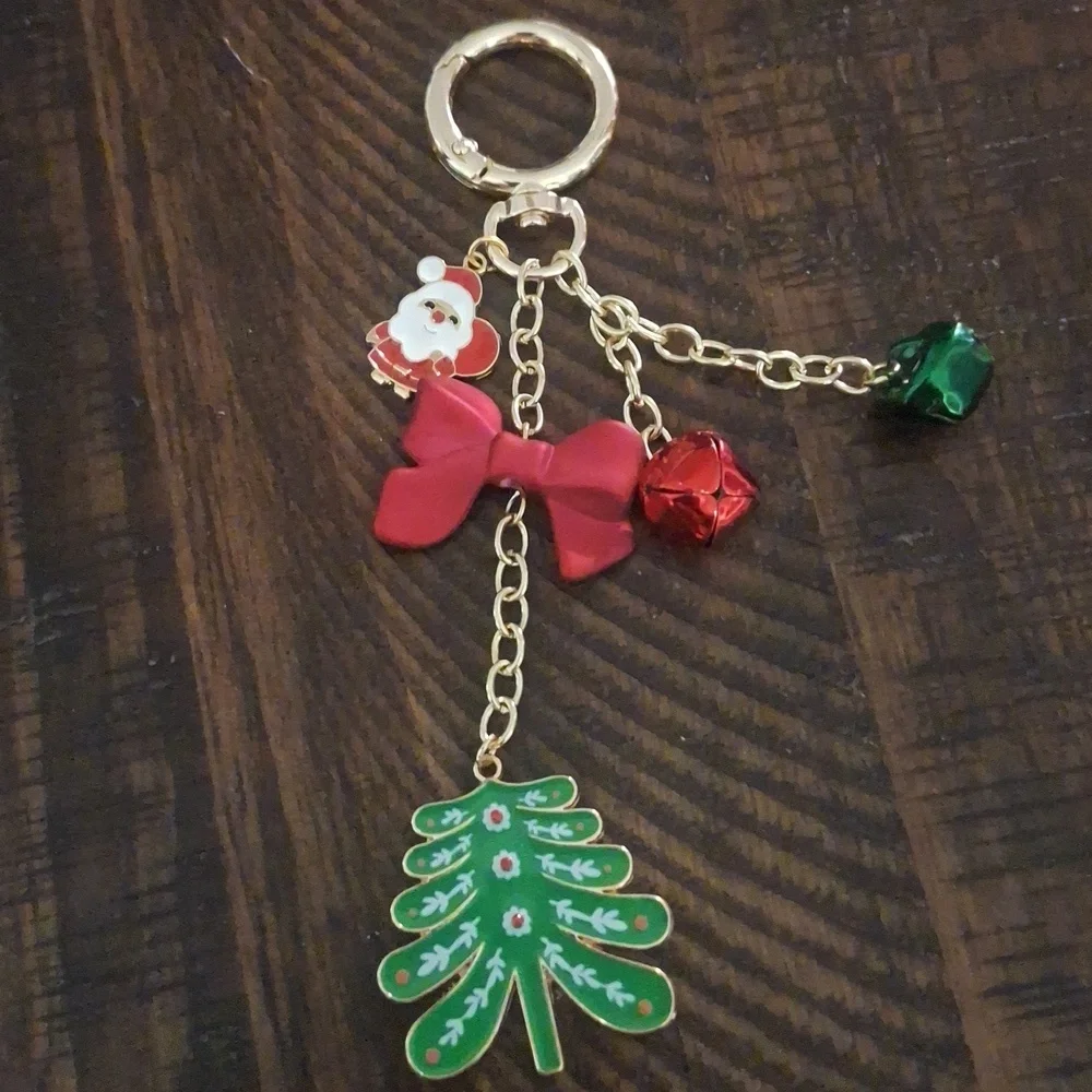 Festive Holiday Keychain Bag Charm with Tree and Bells